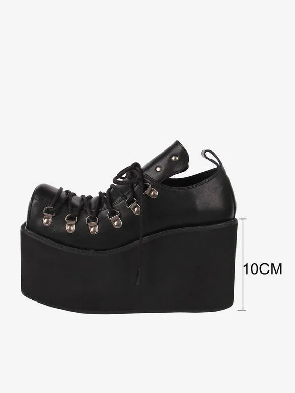 Gothic Lolita Footwear White Grommets PU Leather Wedge Heel Lolita Pumps