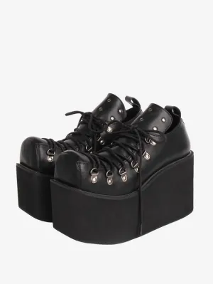 Gothic Lolita Footwear White Grommets PU Leather Wedge Heel Lolita Pumps