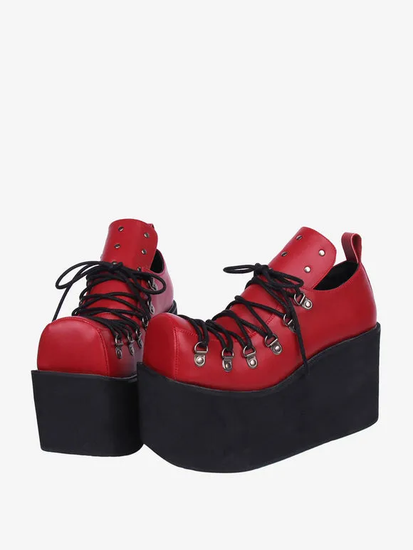 Gothic Lolita Footwear White Grommets PU Leather Wedge Heel Lolita Pumps