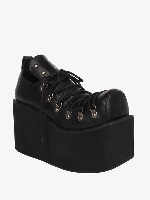 Gothic Lolita Footwear White Grommets PU Leather Wedge Heel Lolita Pumps