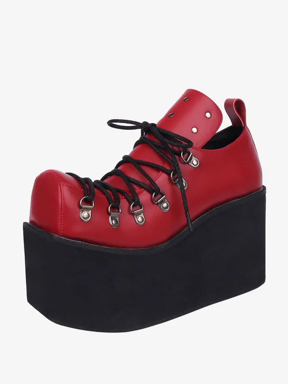 Gothic Lolita Footwear White Grommets PU Leather Wedge Heel Lolita Pumps