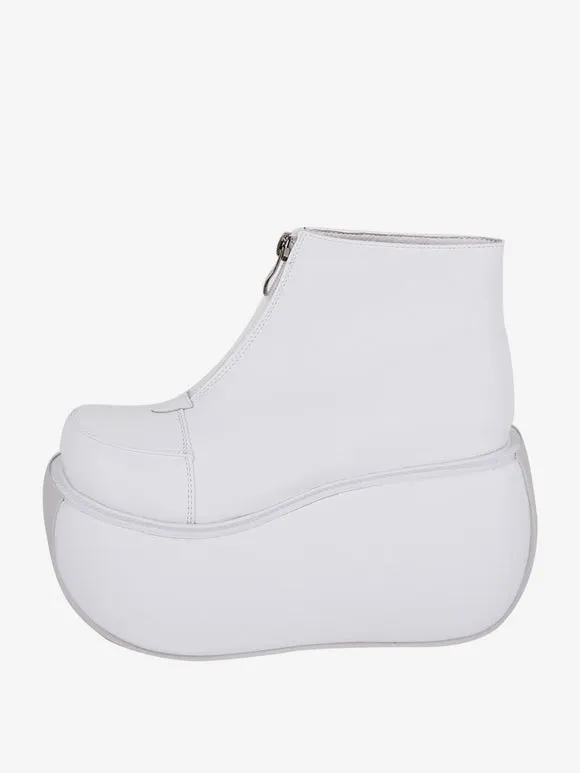 Gothic Lolita Footwear White Metal Details Metallic PU Leather Wedge Heel Lolita Shoes