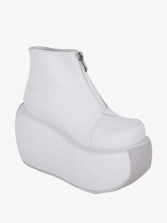 Gothic Lolita Footwear White Metal Details Metallic PU Leather Wedge Heel Lolita Shoes