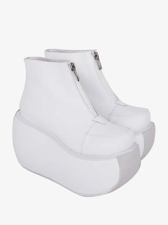 Gothic Lolita Footwear White Metal Details Metallic PU Leather Wedge Heel Lolita Shoes