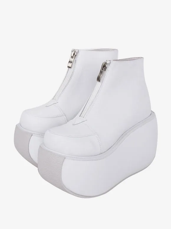 Gothic Lolita Footwear White Metal Details Metallic PU Leather Wedge Heel Lolita Shoes