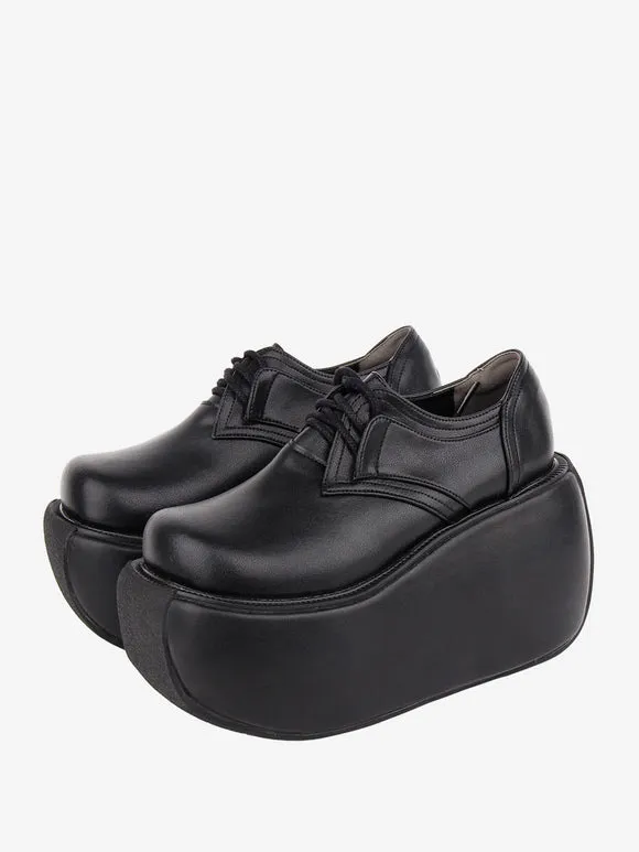 Gothic Lolita Footwear White PU Leather Wedge Heel Lolita Pumps