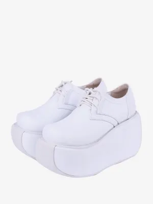 Gothic Lolita Footwear White PU Leather Wedge Heel Lolita Pumps