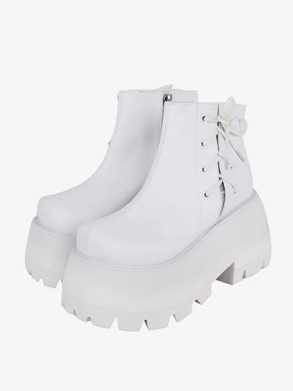 Gothic Lolita Footwear White PU Leather Wedge Heel Lolita Shoes