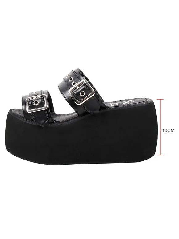 Gothic Lolita Sandals Rivets Open Toe PU Leather Black Lolita Summer Shoes