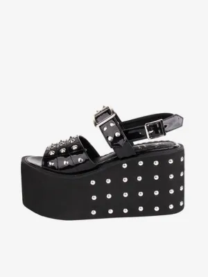 Gothic Lolita Sandals Rivets Round Toe Patent PU Upper Black Lolita Summer Shoes