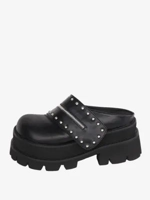 Gothic Lolita Sandals Rivets Round Toe PU Leather Black Lolita Summer Shoes
