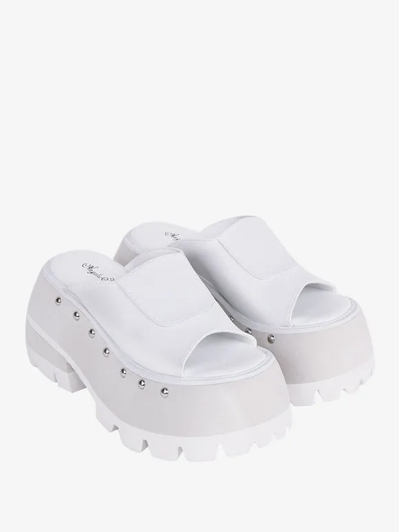 Gothic Lolita Sandals Rivets Round Toe PU Leather Black Lolita Summer Shoes