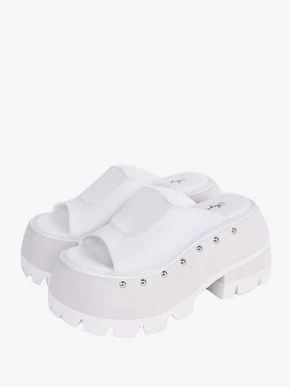 Gothic Lolita Sandals Rivets Round Toe PU Leather Black Lolita Summer Shoes