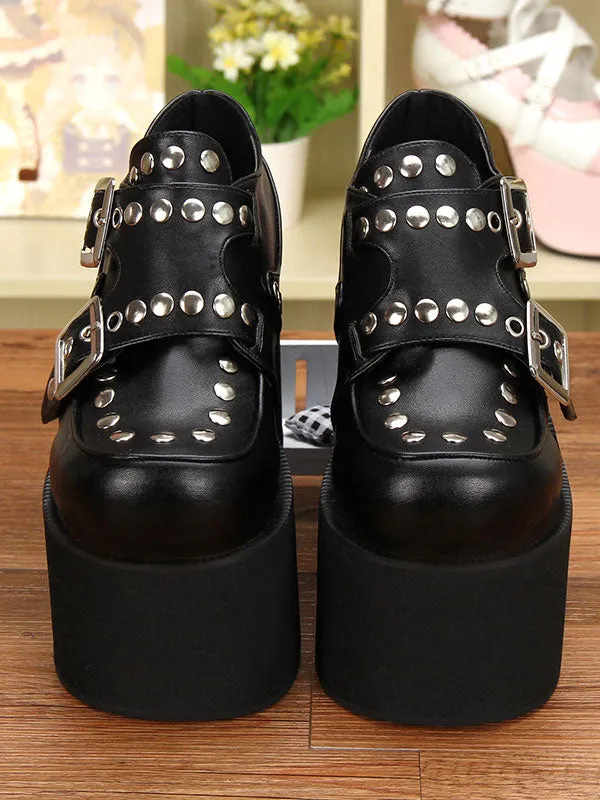 Gothic Lolita Shoes Flatform Rivets PU Leather Punk Lolita Pumps