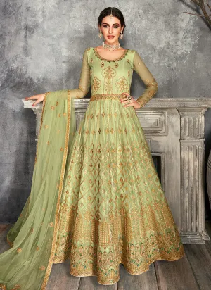 Green Golden Embroidered Anarkali Suit
