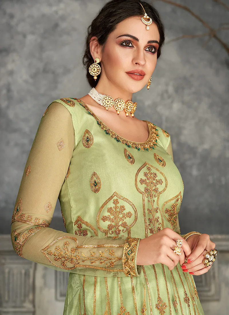Green Golden Embroidered Anarkali Suit