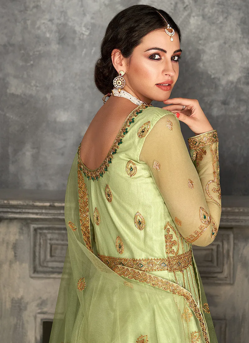 Green Golden Embroidered Anarkali Suit