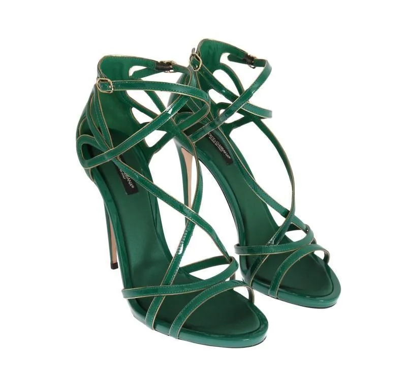Green Patent Leather Strap Sandals