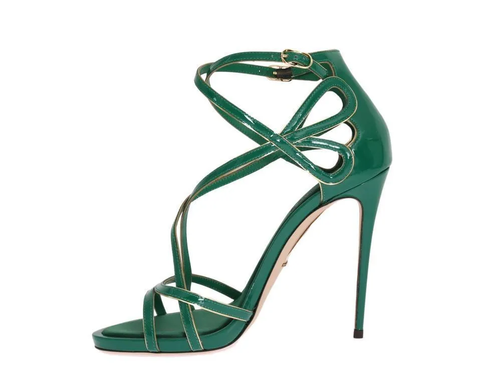 Green Patent Leather Strap Sandals