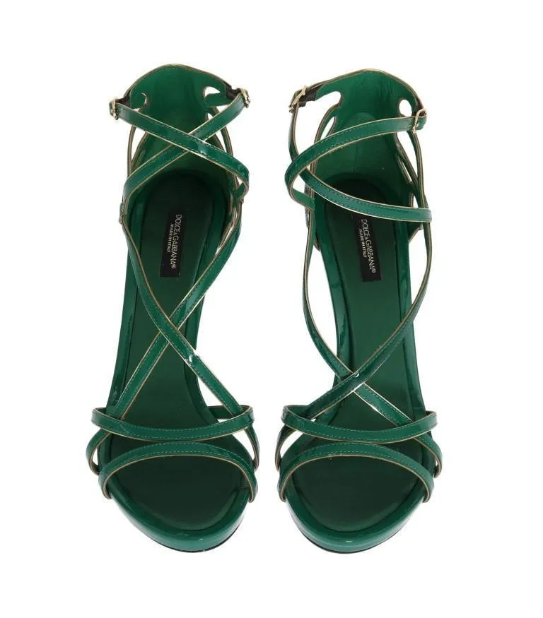 Green Patent Leather Strap Sandals