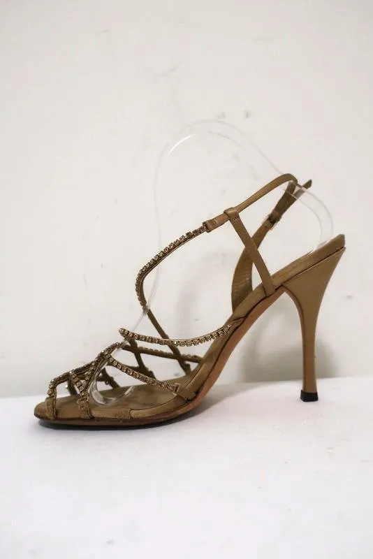 Gucci Tom Ford Sandals Dark Gold Crystal-Embellished Satin 7.5 Slingback Heel