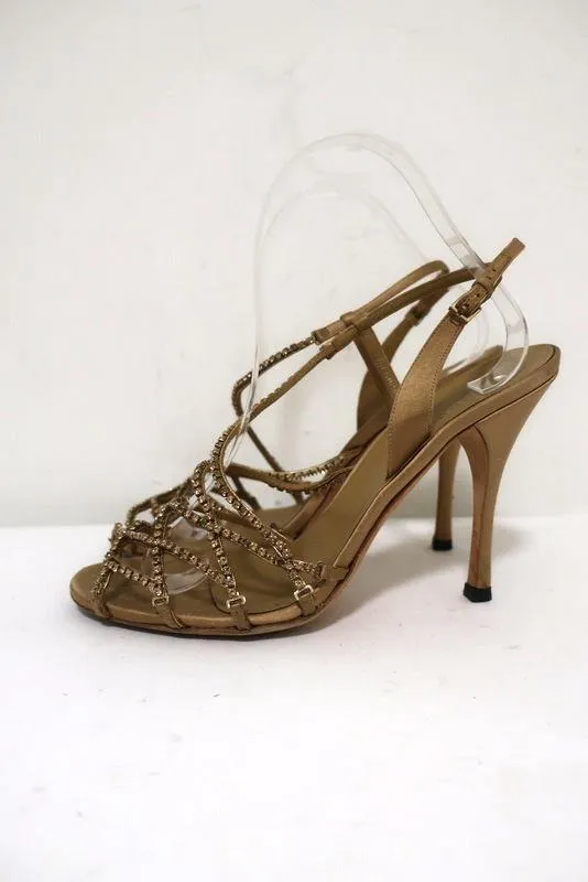 Gucci Tom Ford Sandals Dark Gold Crystal-Embellished Satin 7.5 Slingback Heel