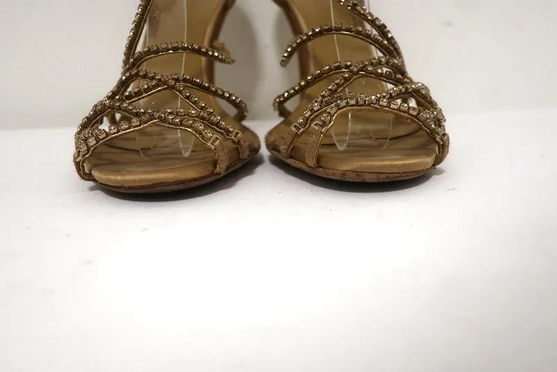 Gucci Tom Ford Sandals Dark Gold Crystal-Embellished Satin 7.5 Slingback Heel