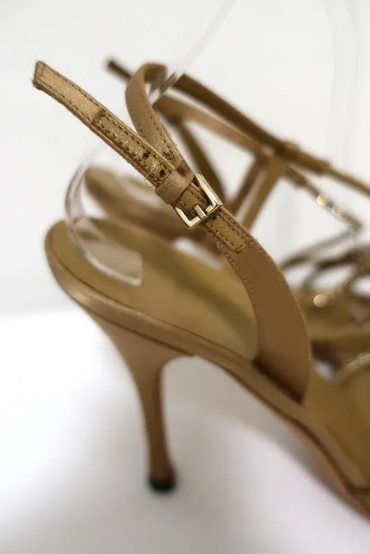 Gucci Tom Ford Sandals Dark Gold Crystal-Embellished Satin 7.5 Slingback Heel