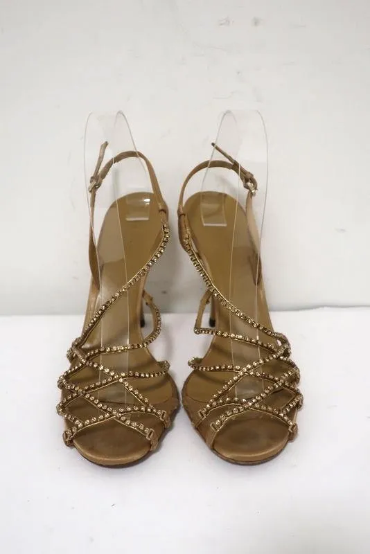 Gucci Tom Ford Sandals Dark Gold Crystal-Embellished Satin 7.5 Slingback Heel