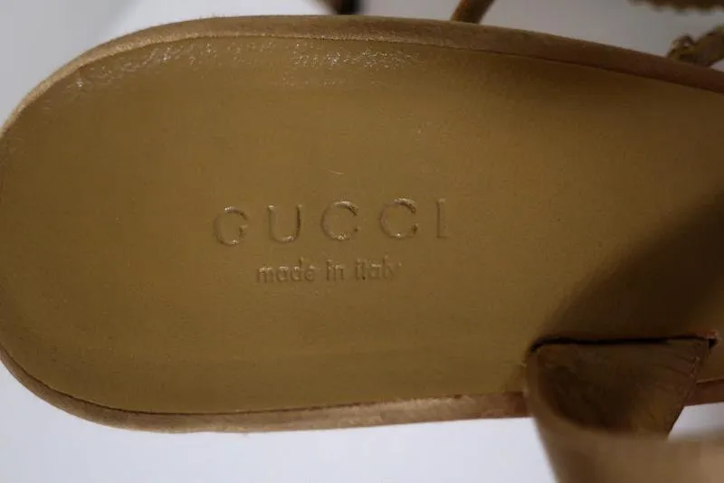 Gucci Tom Ford Sandals Dark Gold Crystal-Embellished Satin 7.5 Slingback Heel