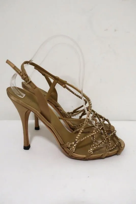 Gucci Tom Ford Sandals Dark Gold Crystal-Embellished Satin 7.5 Slingback Heel