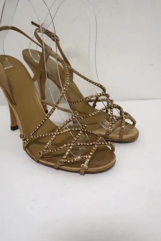 Gucci Tom Ford Sandals Dark Gold Crystal-Embellished Satin 7.5 Slingback Heel