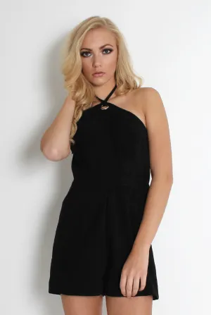 Hannah Black Suede Halterneck Playsuit