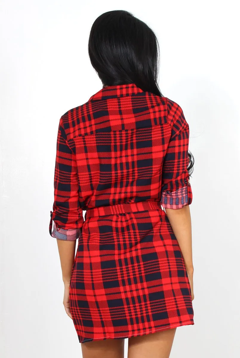 Harlow Red Tartan Shirt Dress