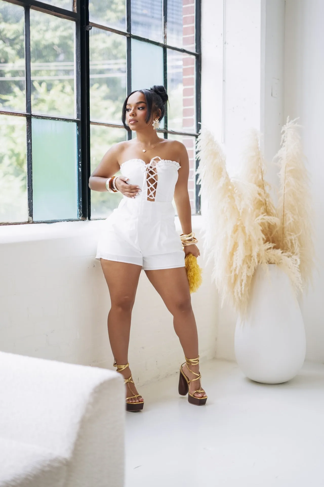 HEAVEN SENT LACE UP ROMPER