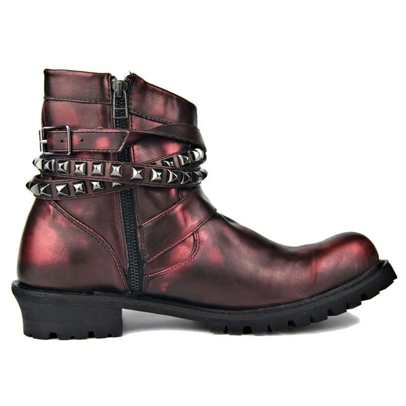 High End Luxury customized  genuine leather rivets cowboy Boots vintage Punk Bronze leather rock Boots