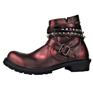 High End Luxury customized  genuine leather rivets cowboy Boots vintage Punk Bronze leather rock Boots