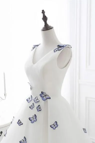 Homecoming Dress Chic Butterfly Ivory Organza Short Prom Dress Party Dress OHM156
