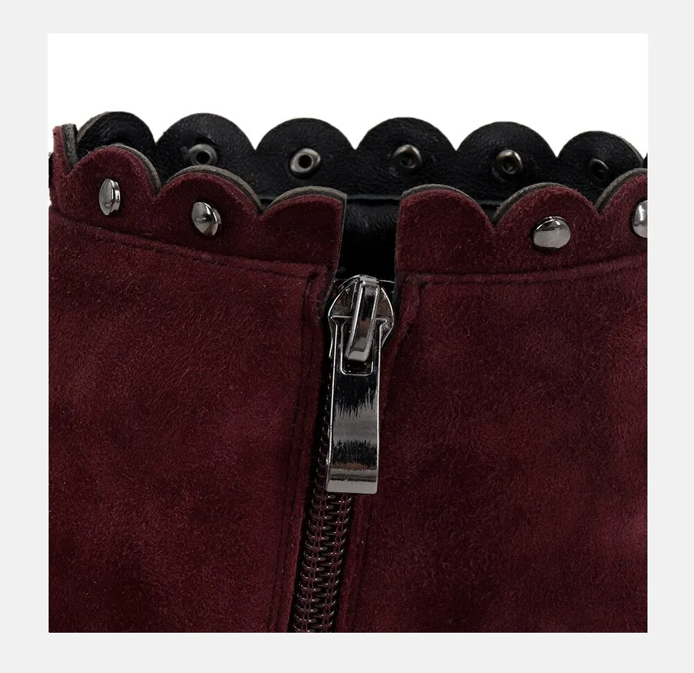 Hot Rivets Decorated Fashion Classic Kid Suede Ankle Boots Sexy Pointed Toe High Heel Women Shoes Zip Winter Boots