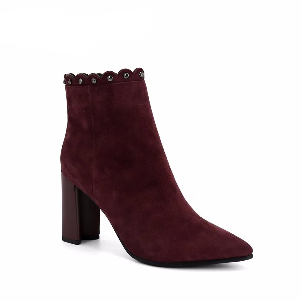 Hot Rivets Decorated Fashion Classic Kid Suede Ankle Boots Sexy Pointed Toe High Heel Women Shoes Zip Winter Boots