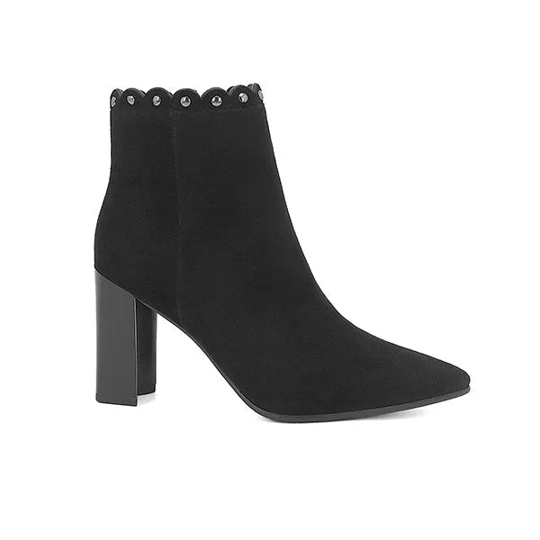Hot Rivets Decorated Fashion Classic Kid Suede Ankle Boots Sexy Pointed Toe High Heel Women Shoes Zip Winter Boots