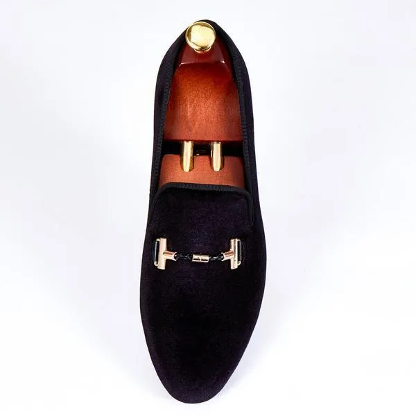Italian Style Men Velvet Loafers Shoes with Strap Buckle Detail