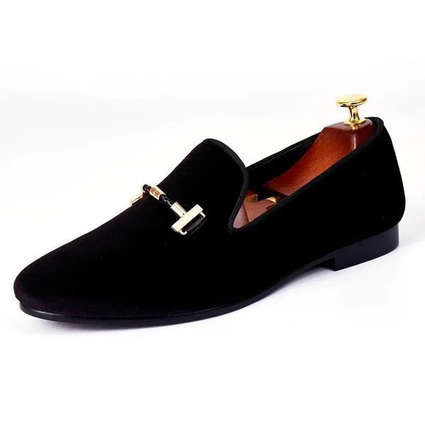 Italian Style Men Velvet Loafers Shoes with Strap Buckle Detail
