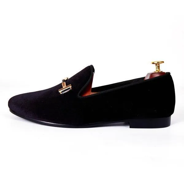 Italian Style Men Velvet Loafers Shoes with Strap Buckle Detail