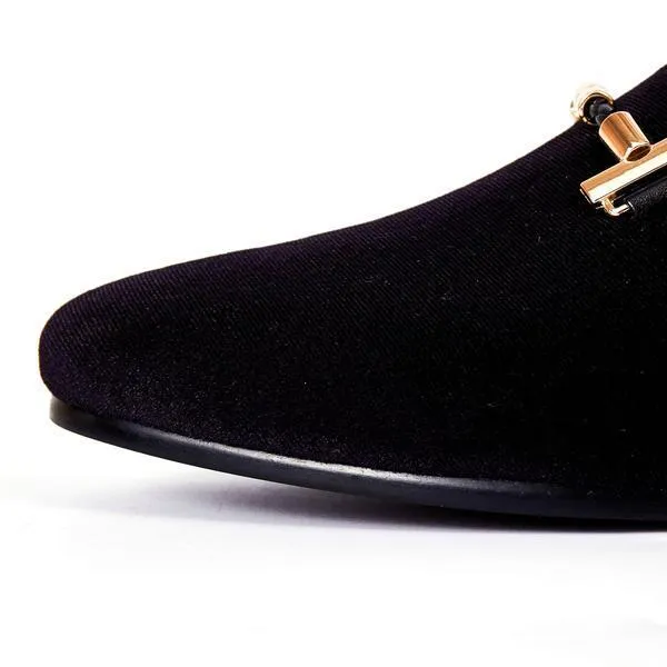 Italian Style Men Velvet Loafers Shoes with Strap Buckle Detail