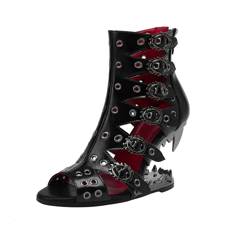 Jasmine – Women's Rivet Wolf Teeth High Heel Boots