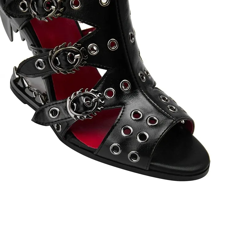 Jasmine – Women's Rivet Wolf Teeth High Heel Boots