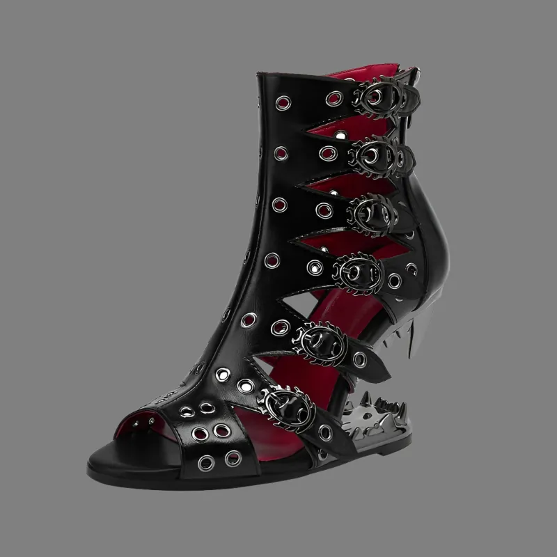 Jasmine – Women's Rivet Wolf Teeth High Heel Boots