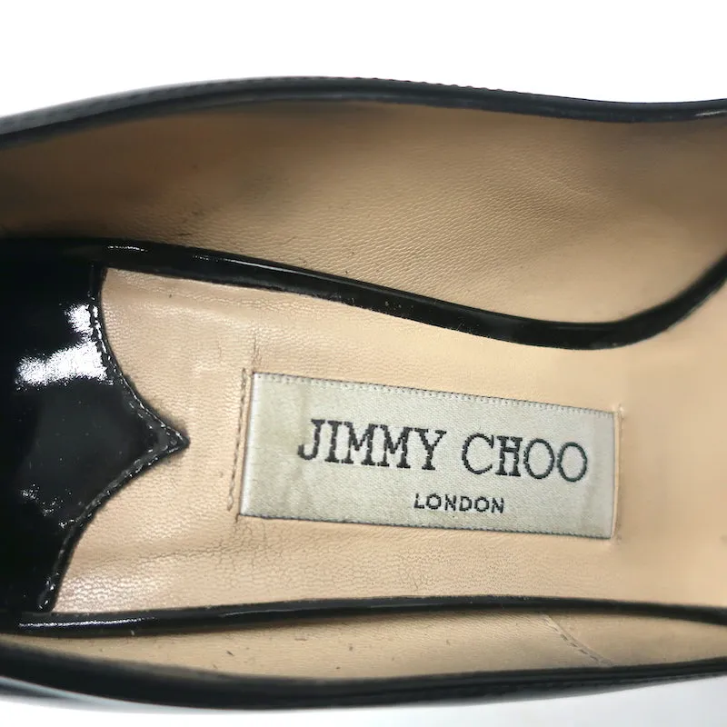 Jimmy Choo Double Buckle Peep Toe Pumps Black Patent Leather Size 36.5