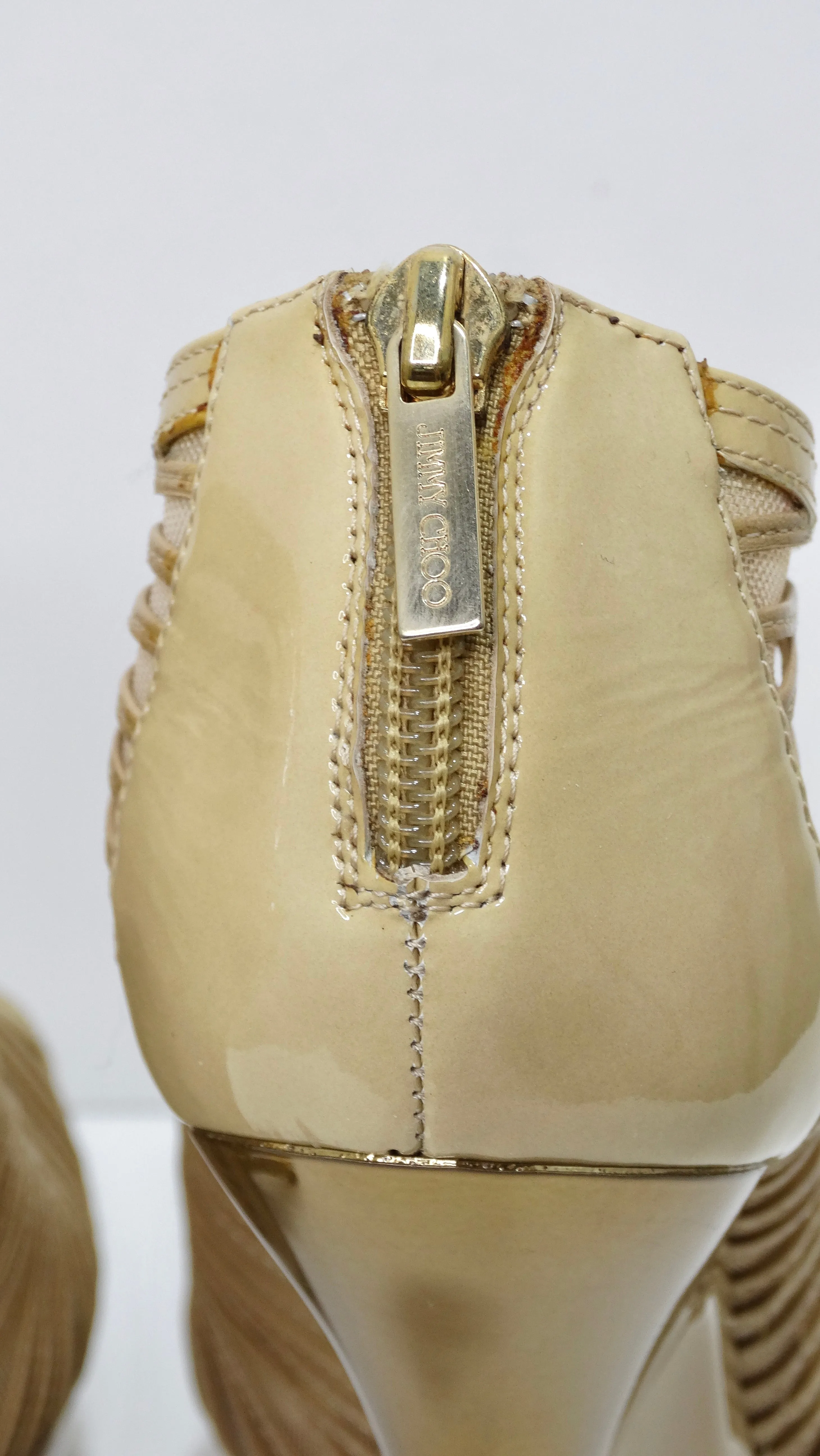 Jimmy Choo Nude Ellie Patent Leather Booties